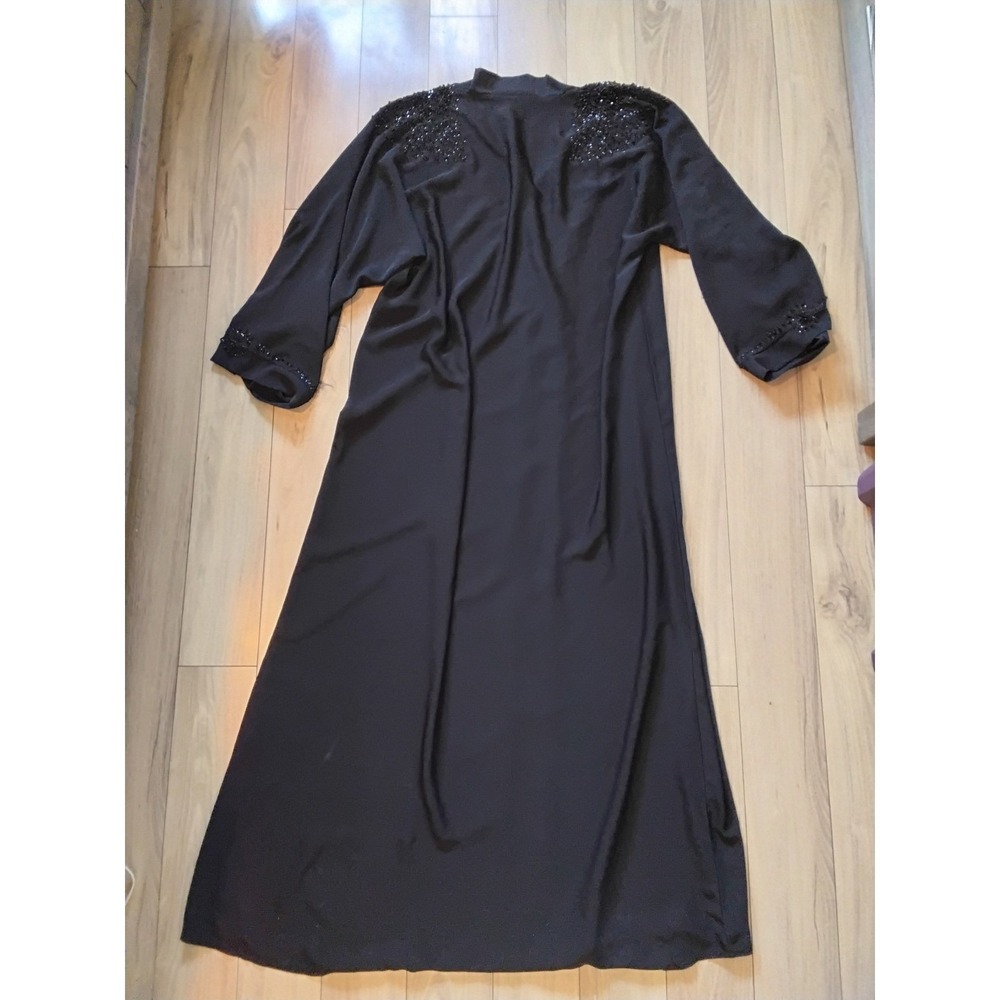 Black Embellished Abaya Robe Sequin Beaded Modest Long Sleeve Kaftan Size 60 - Picture 6 of 7